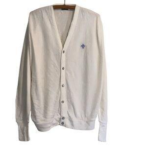 Vintage IZOD Club White Cardigan Sweater XL Preppy Crest Logo 70s 80s‎ USA Orlon